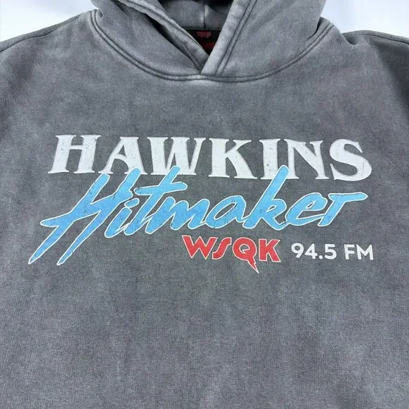 Stranger Things Hawkins Hitmaker Hoodie Netflix Primark Fleece Gray Adult 2XL - Picture 2 of 14